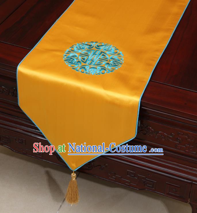 Chinese Classical Embroidered Pattern Golden Brocade Table Flag Traditional Satin Household Ornament Table Cover