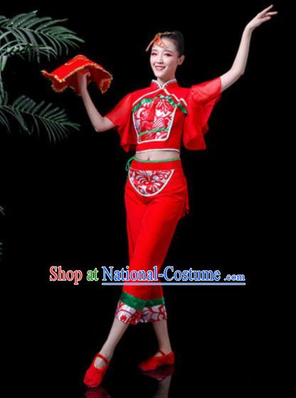 Traditional Chinese Stage Performance Costume Folk Dance Yangko Dance Red Clothing for Women