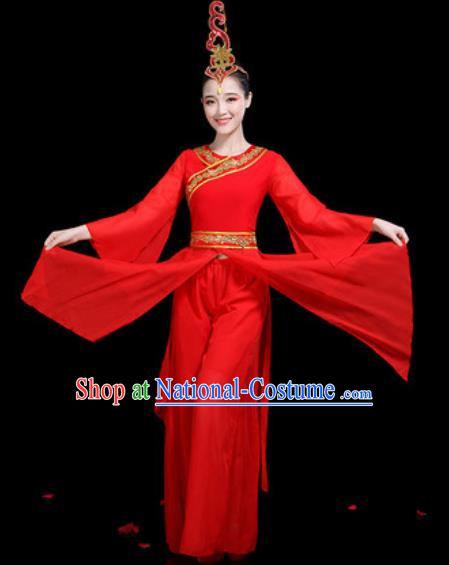 Traditional Chinese Classical Dance Stage Performance Costume Umbrella Dance Red Dress for Women