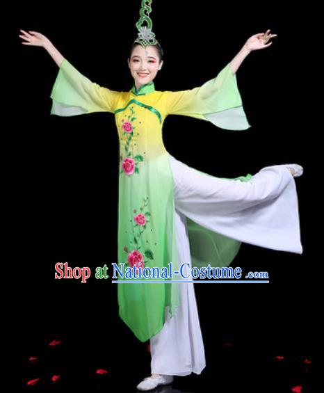 Traditional Chinese Stage Performance Costume Classical Dance Umbrella Dance Yellow Dress for Women