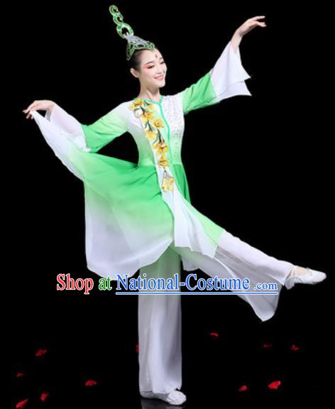 Traditional Chinese Stage Performance Costume Group Dance Classical Dance Green Dress for Women