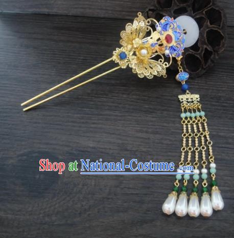 Chinese Ancient Palace Hair Accessories Traditional Classical Tassel Step Shake Blueing Hairpins for Women