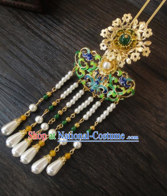 Chinese Ancient Palace Hair Accessories Traditional Classical Pearls Tassel Step Shake Hairpins for Women