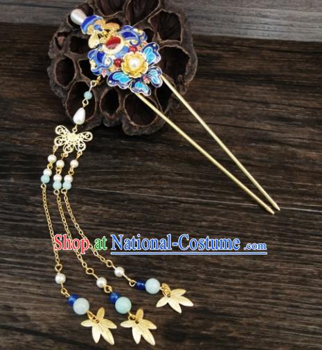 Chinese Ancient Palace Hair Accessories Traditional Classical Tassel Step Shake Blueing Hairpins for Women