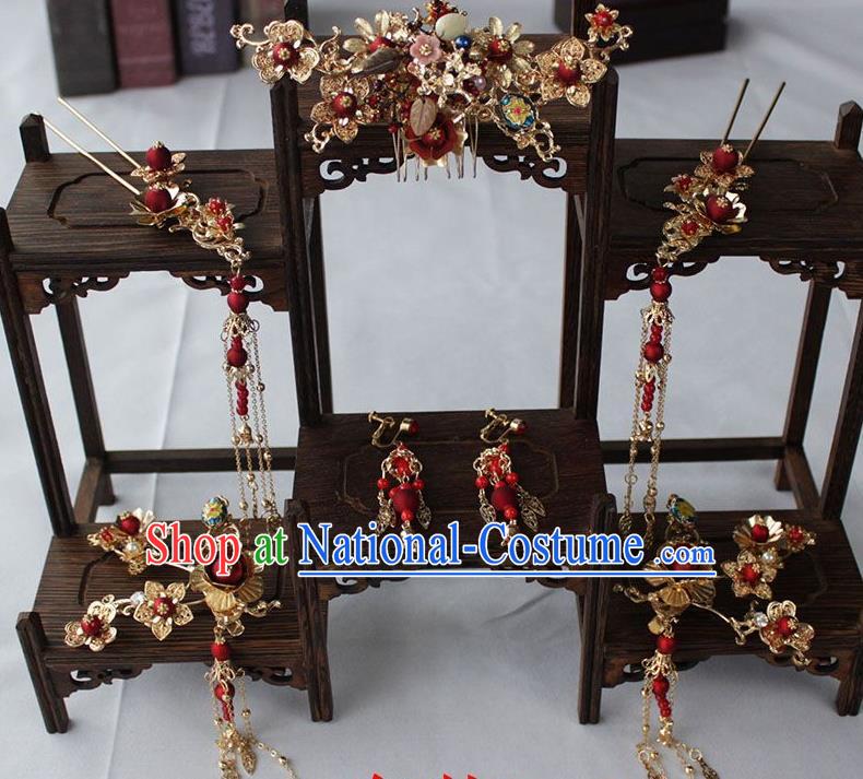 Chinese Ancient Palace Bride Hair Accessories Traditional Classical Wedding Hairpins Complete Set for Women