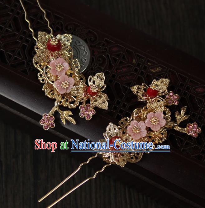 Chinese Ancient Palace Bride Hair Accessories Traditional Classical Wedding Pink Shell Hair Comb Hairpins for Women