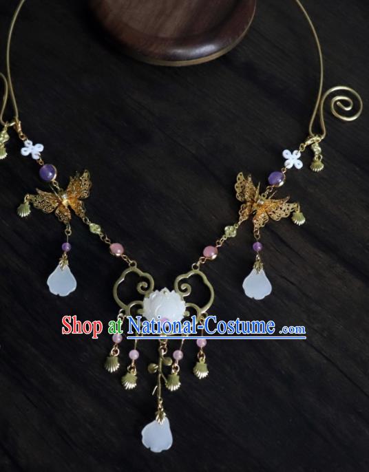 Chinese Ancient Palace Jewelry Accessories Traditional Classical Hanfu Lotus Necklace for Women