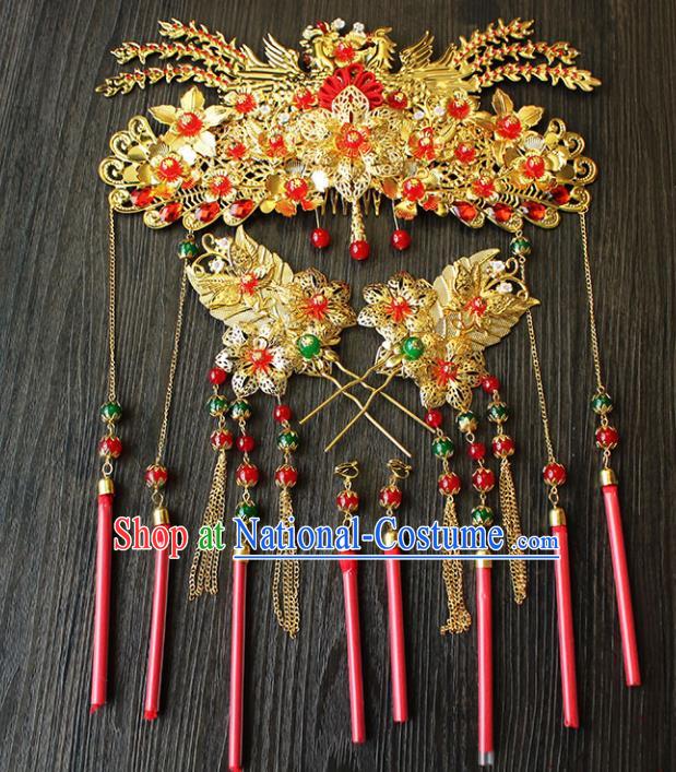 Chinese Ancient Hair Accessories Traditional Wedding Classical Phoenix Coronet Hairpins for Women