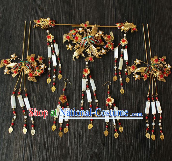 Chinese Ancient Hair Accessories Traditional Wedding Classical Tassel Step Shake Hairpins for Women