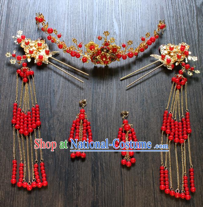 Chinese Ancient Hair Accessories Traditional Wedding Classical Hair Crown Tassel Hairpins for Women