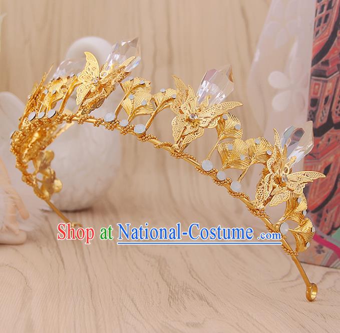 Top Grade Handmade Hair Accessories Classical Golden Butterfly Royal Crown for Women