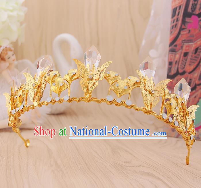 Top Grade Handmade Hair Accessories Classical Golden Butterfly Royal Crown for Women