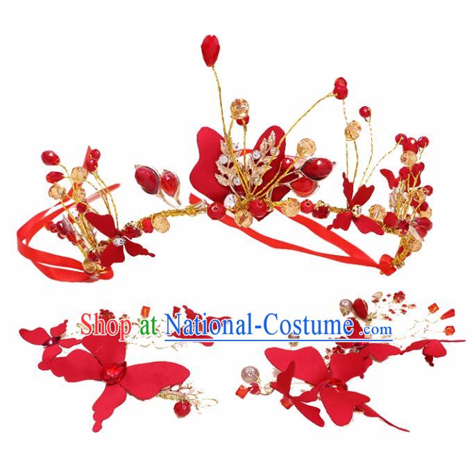 Top Grade Handmade Hair Accessories Classical Bride Red Royal Crown for Women