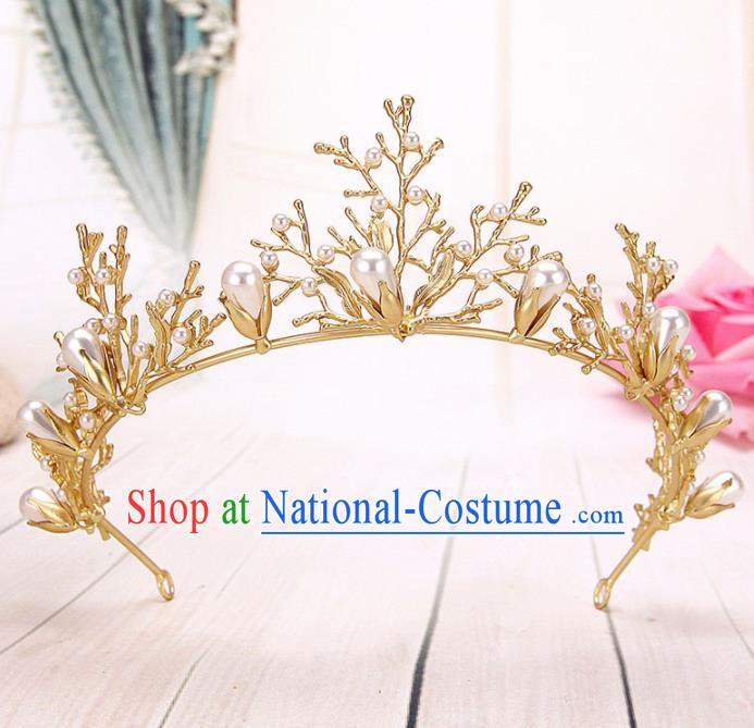 Top Grade Handmade Hair Accessories Classical Bride Golden Branch Royal Crown for Women