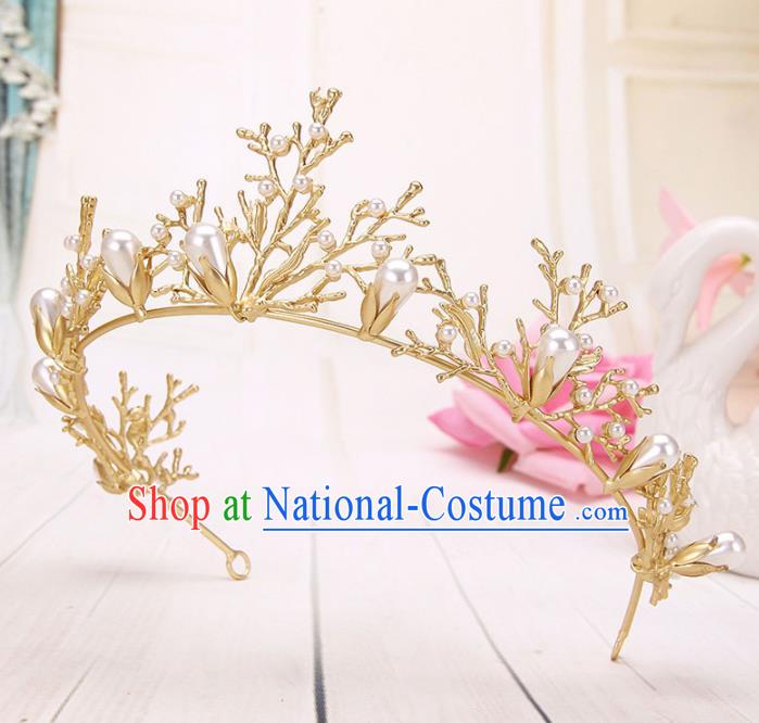 Top Grade Handmade Hair Accessories Classical Bride Golden Branch Royal Crown for Women