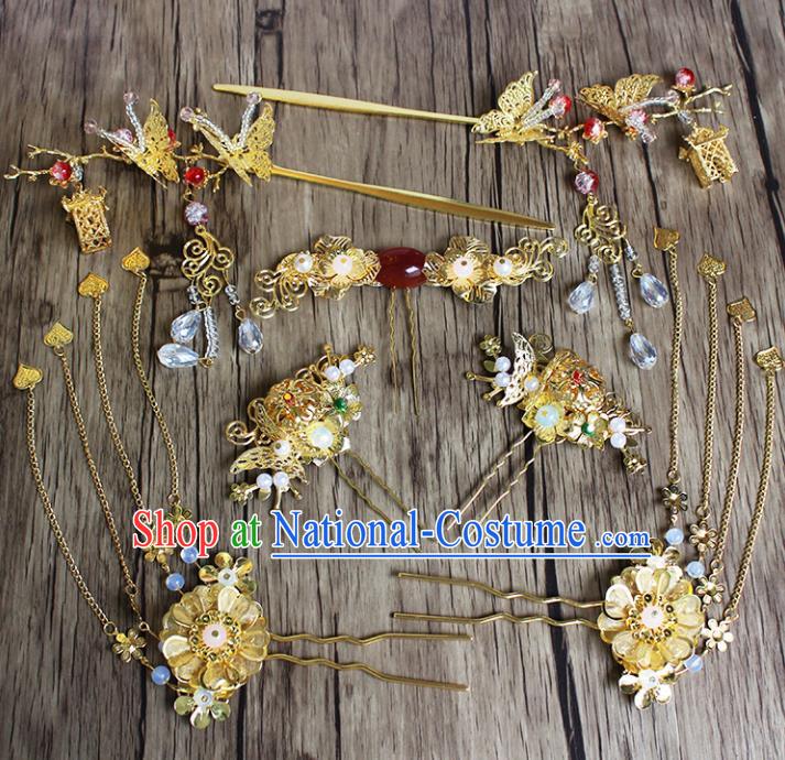 Chinese Ancient Bride Wedding Hair Accessories Traditional Classical Agate Hair Clip Tassel Hairpins for Women