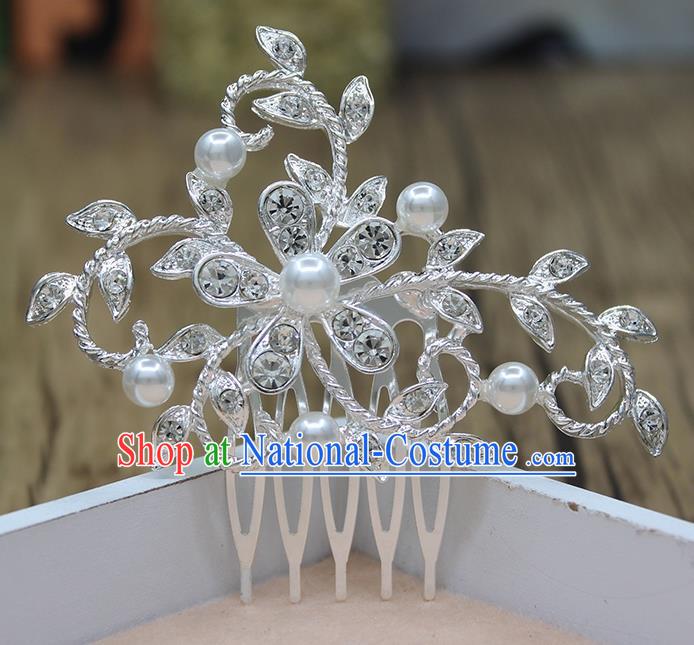 Top Grade Handmade Princess Hair Accessories Classical Crystal Leaf Flower Hair Comb for Women