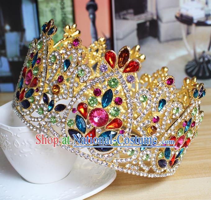 Top Grade Handmade Hair Accessories Baroque Bride Colorful Crystal Royal Crown for Women