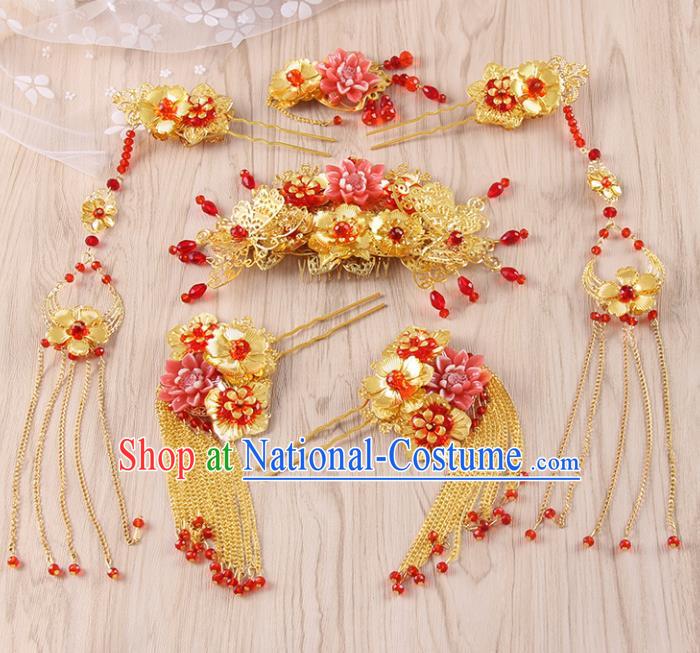 Chinese Ancient Bride Wedding Hair Accessories Traditional Hair Comb Tassel Hairpins for Women