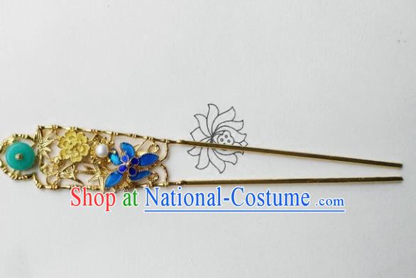 Chinese Ancient Palace Hair Accessories Traditional Classical Blueing Golden Hairpins for Women