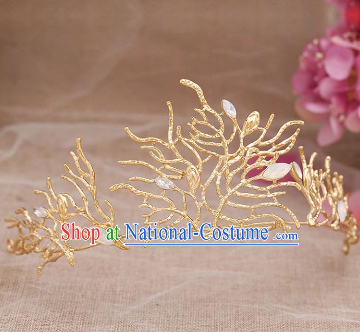 Top Grade Handmade Hair Accessories Baroque Bride Golden Opal Royal Crown for Women