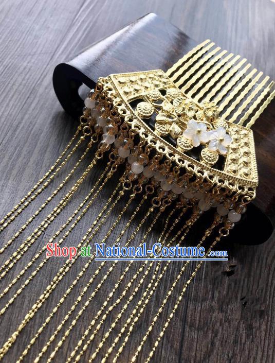 Chinese Ancient Hair Accessories Traditional Golden Tassel Hair Comb Hairpins for Women