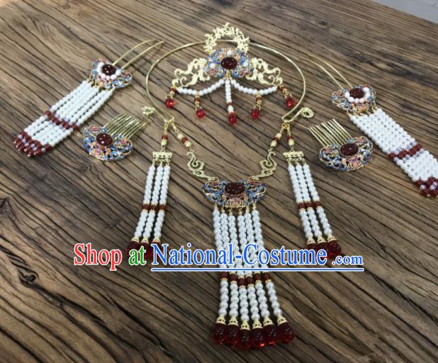 Chinese Ancient Hair Accessories Complete Set Traditional Tassel Hairpins Necklace for Women