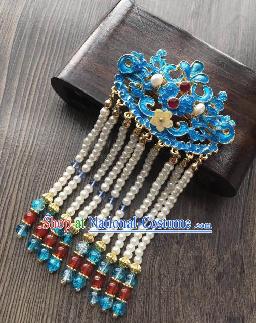 Chinese Ancient Hair Accessories Traditional Blueing Tassel Hair Claw Hairpins for Women