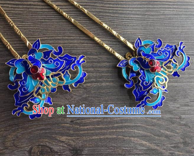 Chinese Ancient Princess Hair Accessories Traditional Blueing Butterfly Hairpins for Women