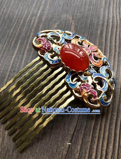 Chinese Ancient Princess Hair Accessories Traditional Agate Blueing Hair Comb for Women