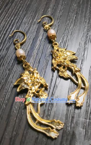 Chinese Ancient Jewelry Accessories Traditional Classical Golden Phoenix Earrings for Women