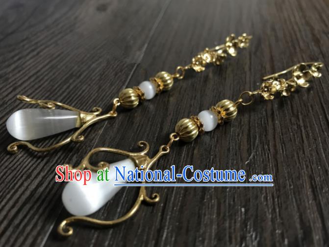 Chinese Ancient Jewelry Accessories Traditional Classical Hanfu Opal Earrings for Women