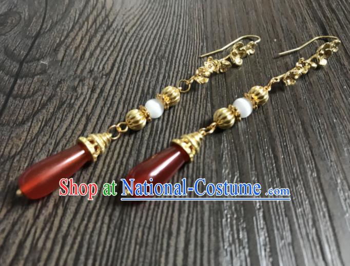 Chinese Ancient Jewelry Accessories Traditional Classical Hanfu Agate Earrings for Women