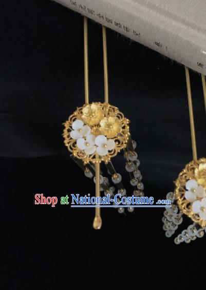 Chinese Ancient Princess Hair Accessories Traditional Golden Tassel Brass Hairpins for Women