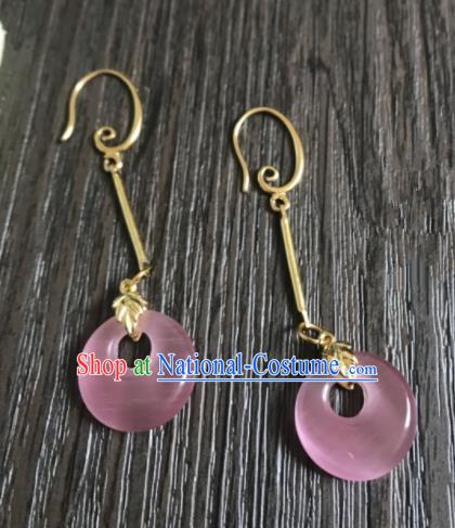 Chinese Ancient Classical Jewelry Accessories Traditional Hanfu Rose Chalcedony Earrings for Women