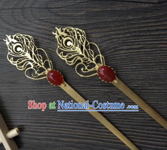 Chinese Ancient Princess Hair Accessories Traditional Agate Golden Hairpins for Women