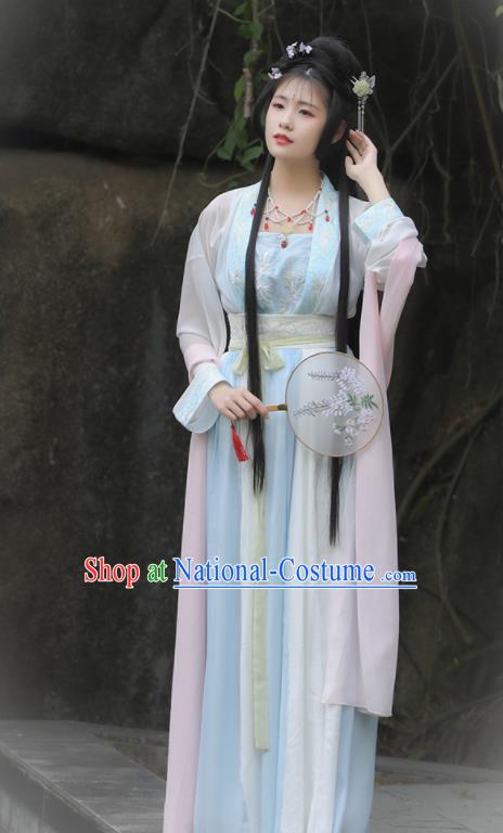 Traditional Chinese Ancient Peri Goddess Hanfu Dress Tang Dynasty Princess Historical Costume for Women