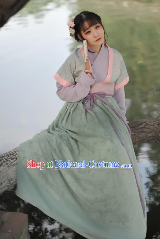 Chinese Ancient Maidservants Green Hanfu Dress Song Dynasty Young Lady Historical Costume Complete Set for Women