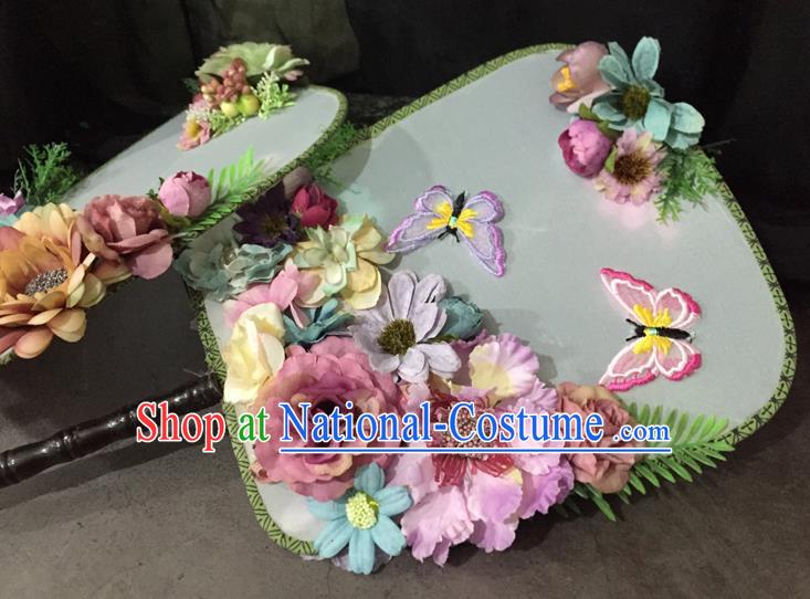 Chinese Ancient Wedding Accessories Traditional Peony Flowers Palace Fans for Women