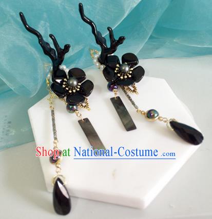 Chinese Ancient Hanfu Hair Accessories Traditional Black Dragon Horn Hair Claws Hairpins for Women