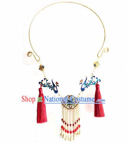 Chinese Ancient Hanfu Jewelry Accessories Traditional Blueing Phoenix Necklace for Women