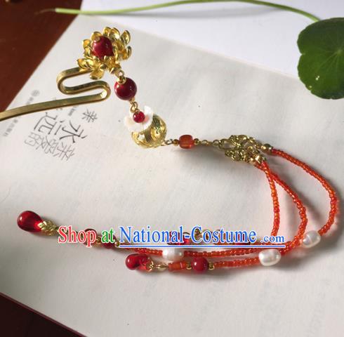 Chinese Ancient Hanfu Hair Accessories Traditional Red Beads Tassel Hairpins for Women