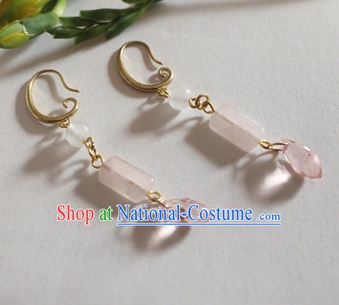 Chinese Ancient Hanfu Jewelry Accessories Traditional Rose Chalcedony Earrings for Women