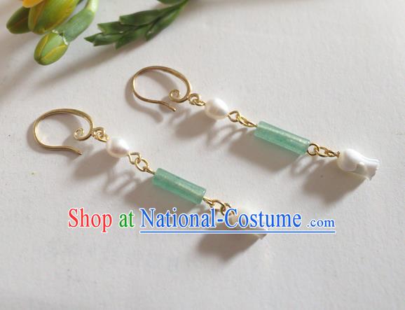 Chinese Ancient Hanfu Jewelry Accessories Traditional Green Chalcedony Earrings for Women