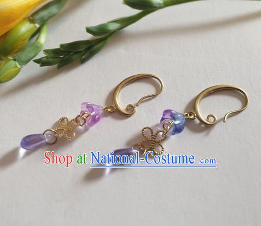 Chinese Ancient Hanfu Jewelry Accessories Traditional Purple Earrings for Women