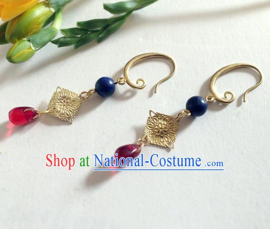 Chinese Ancient Hanfu Jewelry Accessories Traditional Golden Earrings for Women