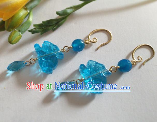 Chinese Ancient Hanfu Jewelry Accessories Traditional Blue Rabbit Earrings for Women