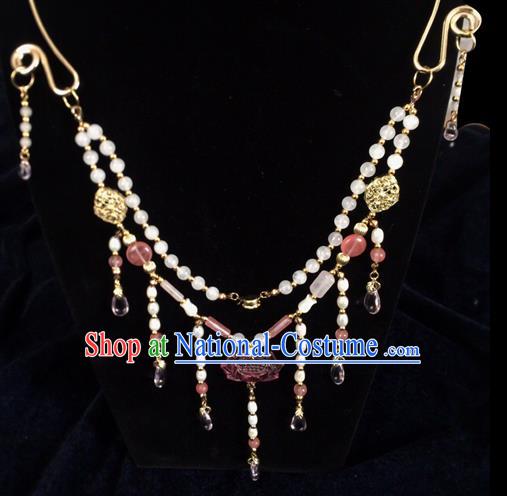 Chinese Ancient Hanfu Jewelry Accessories Traditional Pearls Tassel Lotus Necklace for Women