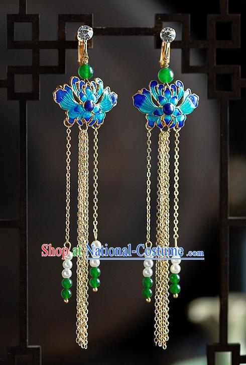 Chinese Ancient Hanfu Jewelry Accessories Traditional Wedding Tassel Blueing Earrings for Women