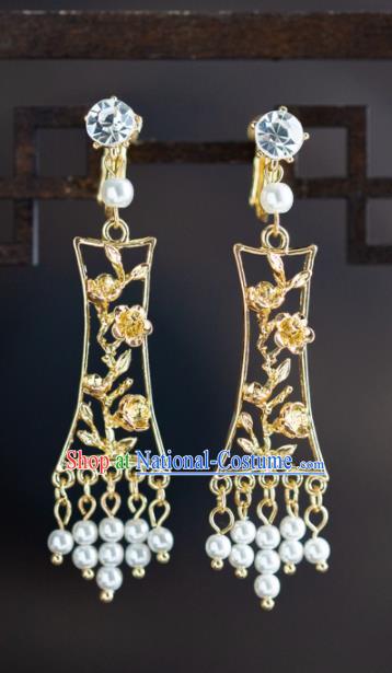 Chinese Ancient Hanfu Jewelry Accessories Traditional Wedding Golden Plum Blossom Earrings for Women